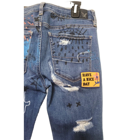American Eagle Super Stretch Hi Rise Jegging Womens Size 2 Graffiti Destroyed - Picture 5 of 16